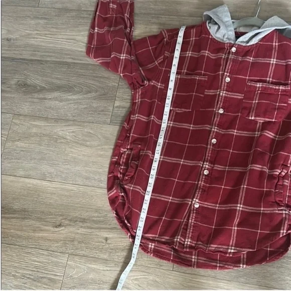 PacSun Red and Gray Plaid Button Down Hoodie Size Large - Picture 8 of 8